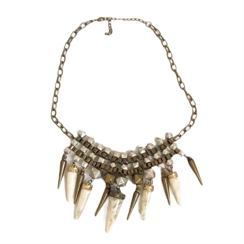 Boho Mixed Metals and Stone Tooth-Like and Spike Necklace